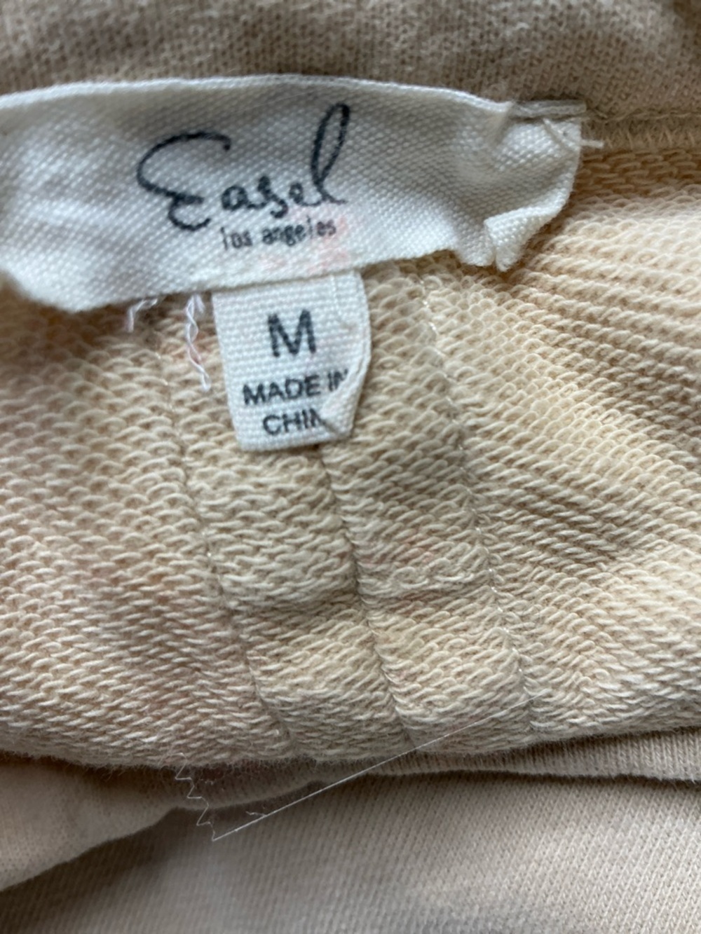 easel Beige Crewneck Sweatshirt Top Raw Hems Heart 3/4 Sleeves - Picture 6 of 13